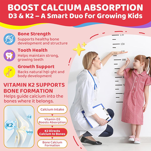 Rosebest Vente en gros OEM Marque privée Gommes sans sucre Vitamine D3 K2 pour enfants avec <span class=keywords><strong>Calcium</strong></span> Magnésium Zinc pour la santé des os et des dents - Product Image 2