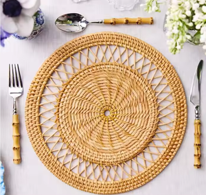 Salvamantel Redondo de Ratán Natural Ecológico Estilo Bohemio, Plato Decorativo Tejido para Bodas y Fiestas, Hecho en Vietnam, Marca GREENCRAFT - Product Image 3