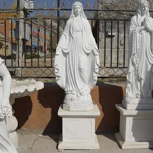 Custom Christian Classico Religiosa di San Scultura a Grandezza naturale Naturale Bianco Marmo Pietra Madre Vergine Maria Statua Per La Vendita