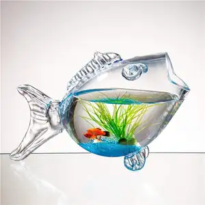 Aeofa Hand Blown Thick 1cm Candy Jar Clear Large Portable Aqua Glass Fish Shaped Golden Fish Bowl Tank aquariums