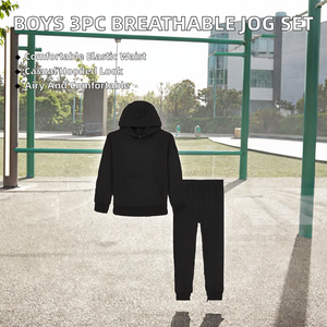 Conjunto Deportivo para Niños de 3 Piezas, Transpirable, con Capucha, Casual, de Poliéster/Algodón, Cintura Elástica, Diseño de Parches, Pantalones Largos con Cordón Ajustable - Product Image 2