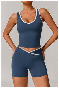 Ensemble de vêtements de sport pour <span class=keywords><strong>femme</strong></span> : débardeur, soutien-gorge de sport, short de course, leggings de sport, pantalon de yoga évasé, vêtements de fitness - Product Image 5