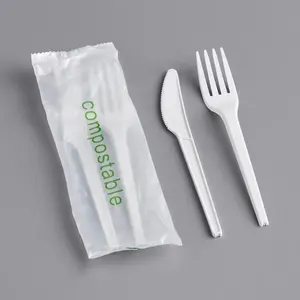 Set Of PLA Picnic Disposable Cutlery Biodegradable And Eco-Friendly Tableware For Parties And Picnics Wrapped In Paper