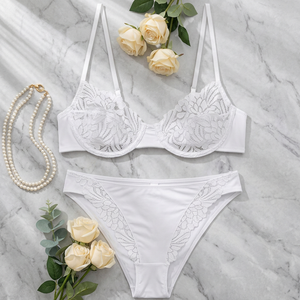 White Floral Lace Underwire Bra <b>Set</b> with Adjustable Straps Romantic Style Womens Intimates <b>Sexy</b> Lace Lingerie <b>Set</b> for Women - Product Image 2