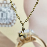 Trendy 925 sterling zilveren kersenketting met micro-pavé zirkonia, zoete fruit hanger, paperclip ketting voor dagelijks gebruik