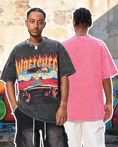 High Quality 300gsm Heavyweight Cotton Acid Washed T Shirt Custom Logo Oversized Vintage Streetwear Plain Shirts - Product Image 4