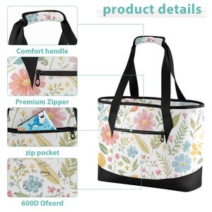 Sac Isotherme Floral Portable pour Repas – Sac Glacière Fourre-tout en Polyester avec Fermeture Éclair et Bandoulière pour Transport Alimentaire - Product Image 3