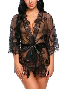Robe Babydoll hochwertige Mesh Nachthemd S-5XL transparente Spitze erotische Frauen sexy Sets Dessous