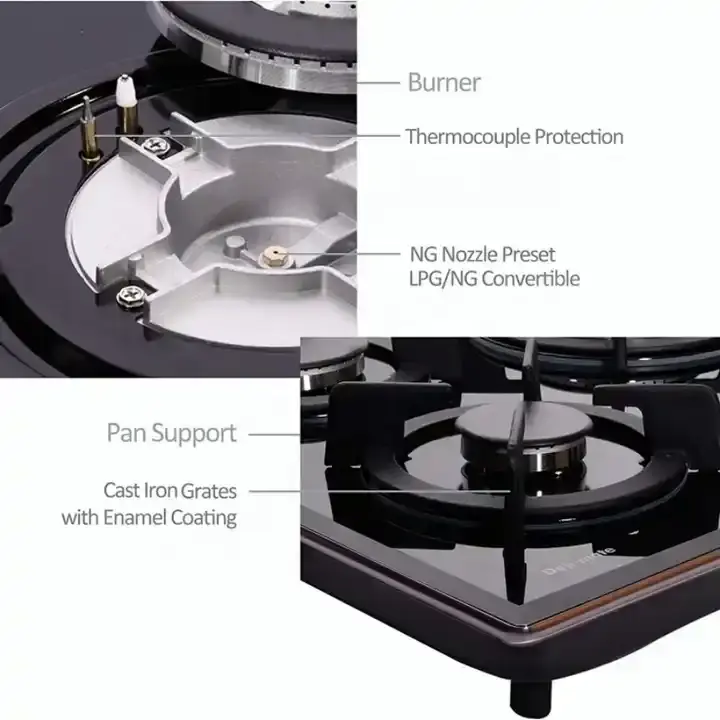 ベストセラーの家庭用調理カウンタートップ強化ガラストップ5バーナー内蔵ガスコンロ、CeおよびEtl承認付き