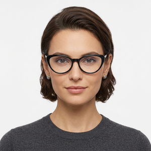 Lunettes de vue pour femmes, monture complète œil de chat, noir uni, anti-UV, correction de la vision, montures pour visage ovale, adultes - Product Image 1