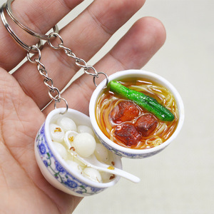 Mô Phỏng Thực Phẩm Mặt Dây Chuyền Nhựa PVC Trứng Mì Keychain Lớn Màu Xanh Và Trắng Sứ Bát Mì Nhựa Cho DIY - Product Image 4