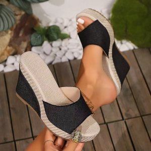 Sandales compensées à bout ouvert pour femmes, grandes tailles, tongs d'été, chaussures à semelle épaisse rehaussantes - Product Image 6