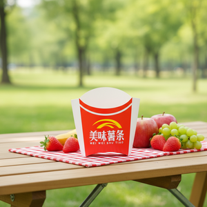 Boîte à frites personnalisée avec logo, biodégradable, résistante à l'huile, de qualité alimentaire, tendance, réutilisable, rouge, pour l'emballage alimentaire - Product Image 1