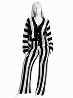 Ensemble pull en maille boutonné et pantalon large pour femme, collection automne 2026, tricot ajouré, deux pièces tendance, vente chaude