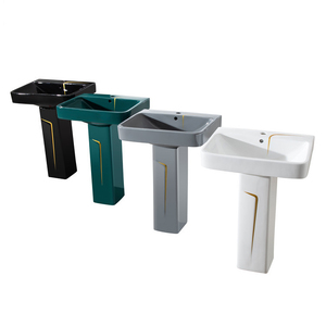 Ensemble de sanitaires pour salle de bain, WC, cuvette de toilette et lavabo sur pied, ligne gris or, ensemble WC et lavabo - Product Image 5