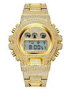 Часы наручные мужские с бриллиантами, золотистые серебристые, в стиле хип-хоп, с чехлом, украшения в подарок