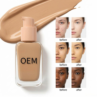 Fond de Teint Crème Matifiant Marque Blanche 30ML Imperméable Bouteille Cercle Doré Maquillage Certifié CE Correcteur Hydratant Teint Foncé