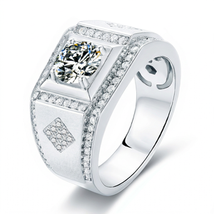Bague de fiançailles pour homme en platine, diamant 1,0 carat VVS1 couleur DEF, design géométrique à griffes, style original, or massif 18 carats rhodié, IGI - Product Image 2