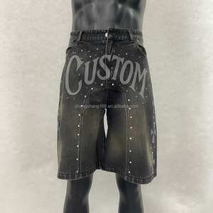 กวางโจว shangshang กางเกงยีนส์ขาตรงพิมพ์ลาย DTG กางเกงขาสั้นผ้ายีนส์ทรงหลวมสีฝืดจากแสงแดด - Product Image 4