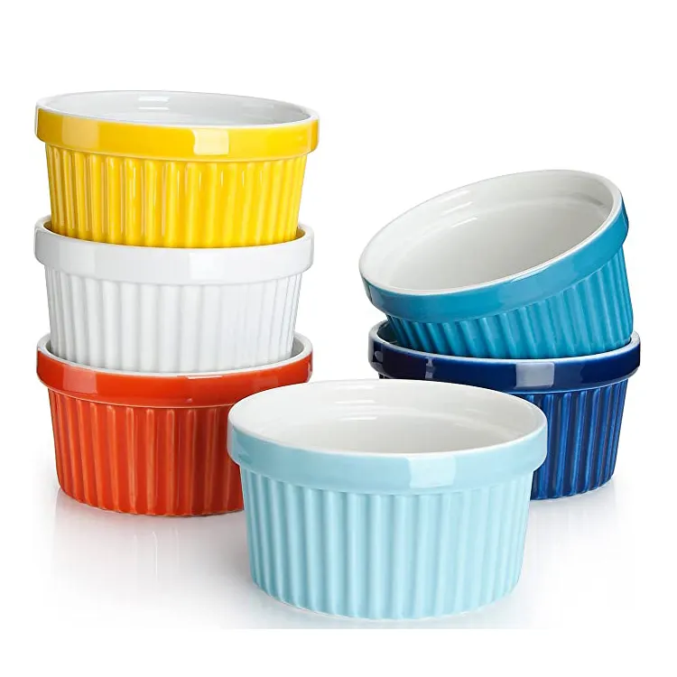 Ceramic white mini baking cake cups color galzed porcelain pudding ice cream cups