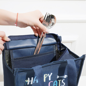 Happy Cats Tunny <b>Bear</b> Insulated Lunch Bag Navy Blue Coffee Color Portable For Students Office Workers - Product Image 3