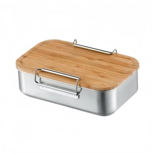 Bencircle CS01 Wood Lid Stainless Steel Lunch <b>Box</b> Double Latch Bento Lunch <b>Box</b> for Kids Adult 304 Stainless Steel Lunch <b>Box</b> - Product Image 4