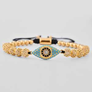 Braccialetto F306 fatto a mano con micro intarsi CZ, occhi arcobaleno, ciondolo, bracciale regolabile in macramè con grandi occhi del diavolo - Product Image 3