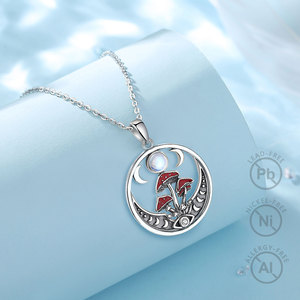 Collar Changda Vintage <span class=keywords><strong>de</strong></span> Plata <span class=keywords><strong>de</strong></span> Ley 925 con Cadena <span class=keywords><strong>de</strong></span> Eslabones y Colgante <span class=keywords><strong>de</strong></span> Hongo Mágico con Fases Lunares, Ideal para Compromiso, Boda o Fiesta - Product Image 6