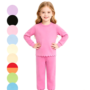 Conjunto de Ropa Casual Personalizado para Niños, Camiseta de Manga Larga de Color Sólido, Pantalones Largos con Borde Festoneado, 2 Piezas, Conjuntos de Ropa para Hermanas - Product Image 1