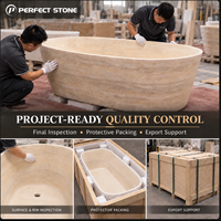 Baignoire ovale autoportante en travertin beige de luxe PerfectStone, tailles personnalisées, pierre naturelle, pour hôtel, villa, salle de bain