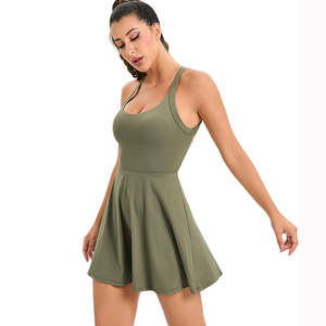 OEM logotipo personalizado mujeres espalda abierta Sexy Color sólido tenis Yoga vestido para las mujeres - Product Image 3