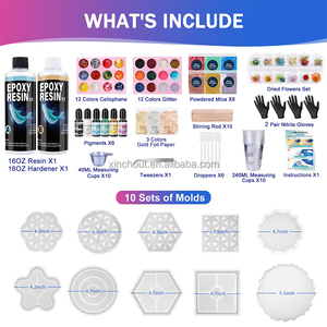 Kit de résine époxy pour débutants Kit de résine 32oz avec moules sous-verre Accessoires complets comprenant des poudres de mica pigmentées Fleurs séchées - Product Image 2