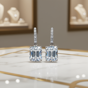 Orecchini di Diamanti E1546 Taglio Smeraldo in Oro Bianco Certificati GIA Stile Classico da Sposa per Donne Diamanti Naturali Colore D - Product Image 2