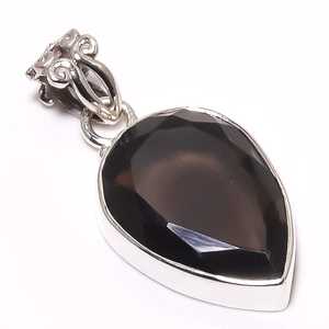 Collier Femme en Argent Sterling 925 avec Quartz Fumé Coupe Ovale Diamant Lunette Réglage Or Plaqué Rhodium Pendentif Charme Naturel - Product Image 2