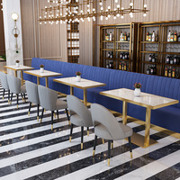 Muebles comerciales modernos de lujo, sillas de mesa de restaurante de café de Metal dorado, sofá de asiento de cabina de cuero superior de mármol para hoteles