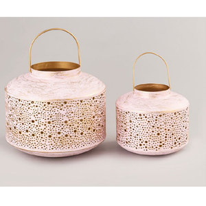 Turquoise Metal Lantern <b>Set</b> Of 3 Round With Gold Accents And Handle - Product Image 5