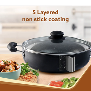 Ensemble de casseroles Kadai polyvalentes haute performance antiadhésives avec couvercle en verre transparent, base en aluminium robuste, compatibles gaz et induction - Product Image 6