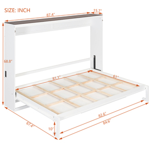 Oehome <b>Queen</b> <b>Size</b> Murphy <b>Bed</b> Wall <b>Bed</b> with Storage Modern Design Wood Frame & USB Port White - Product Image 6