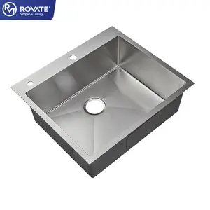 ROVATE现代不锈钢拉丝单碗厨房水槽手工酒吧商用金属水槽复合nsf厨房水槽