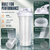 Bouteille de 600 ml en plastique sans BPA, étanche, pour la gym et le sport, idéale pour boire directement et mélanger les protéines en poudre, écologique