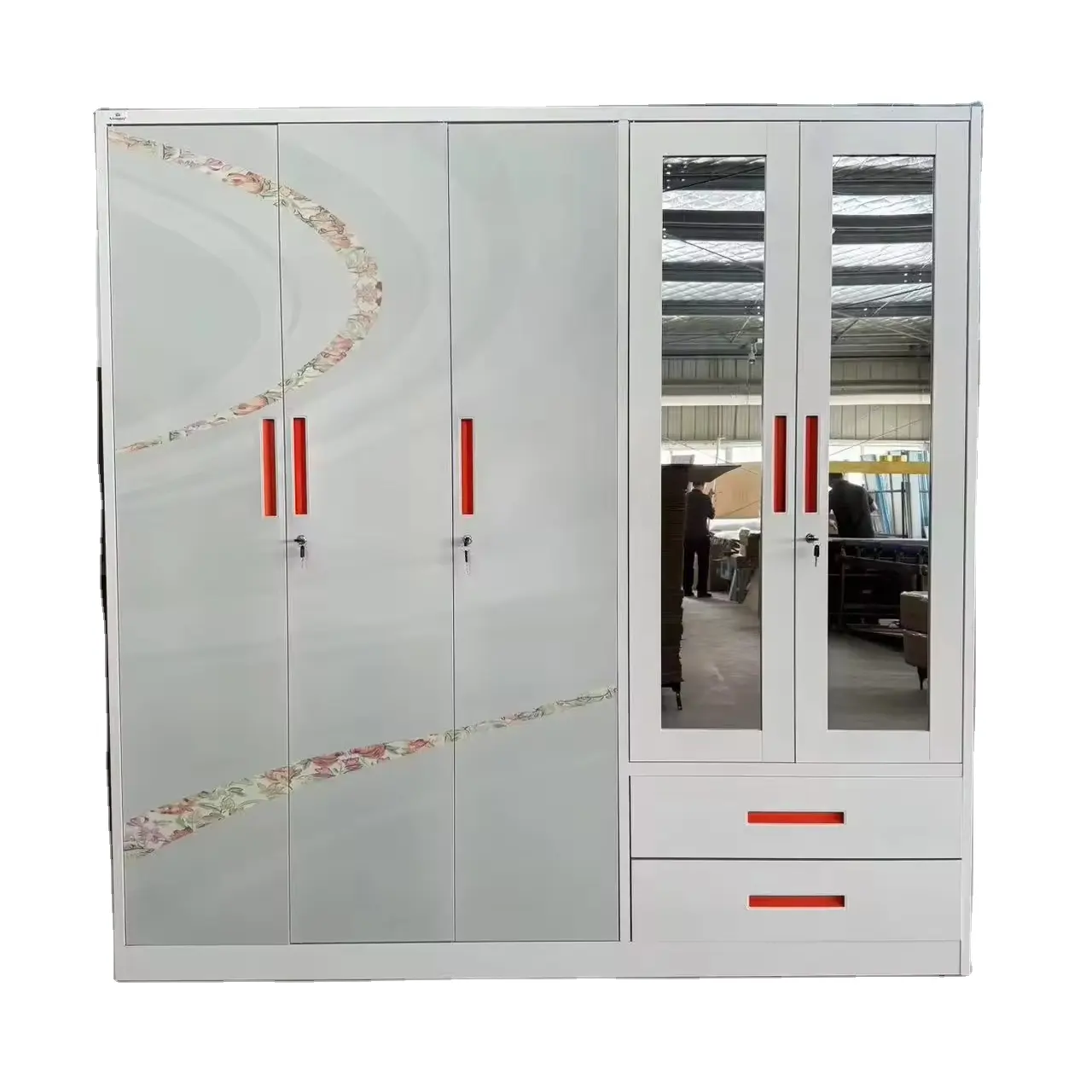 custom printing wardrobe with mirror steel frame bedroom design knock down cabinet fancy furniture almirah godrej 5 sliding door