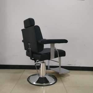 Fauteuil de barbier hydraulique moderne avec revêtement en cuir PU beige et base noire mate pour salon - Product Image 6