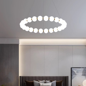 Lampadario <span class=keywords><strong>a</strong></span> Sospensione LED con Sfera in Acrilico, Forma di <span class=keywords><strong>Collana</strong></span> Dorata di Lusso, Moderno per Soggiorno e Camera da Letto - Product Image 3