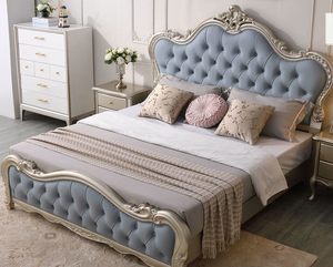 <span class=keywords><strong>Letto</strong></span> Matrimoniale di Lusso Personalizzato in Legno Massello di Gomma Americana con Testiera in Pelle Nappa, Misure 1.5m-1.8m, Blu - Product Image 4