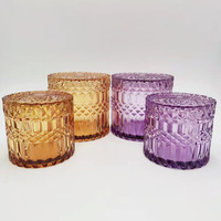 Bocaux à bougies parfumées en verre cristal ambré et violet de luxe, petits formats 6oz et 13oz, avec couvercles et coffret cadeau