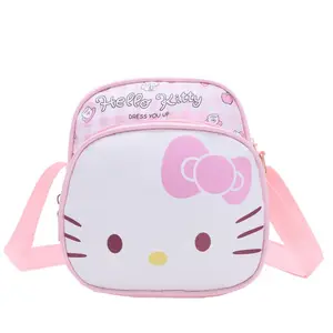 Anime Carton Senrio Hello KT HK Pink PU Leather Luxury Crossbody Hand Bag Coin Purse Cute Card Holder Chest Kids Bag Wallet