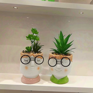 Decoración de suelo de escritorio para niño y niña, macetero de vidrio de cerámica moderno con suculentas artificiales - Product Image 3