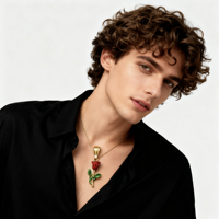 Vente en gros de bijoux DH en cuivre plaqué or 14 carats pour femmes, mode belle fête des mères, amour romantique, pendentif rose rouge pour mariage