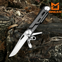 Couteau pliant multifonction EDC, outil de poche pour l'extérieur, ouvre-bouteille, tournevis, petit outil portable de 18,2 cm, boîte en cuir de vache
