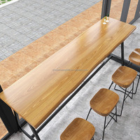 Table et chaise de bar en bois massif américain Coffee Shop Milk Tea Shop by the Window Tall Casual Table Natural Side Long bar Table